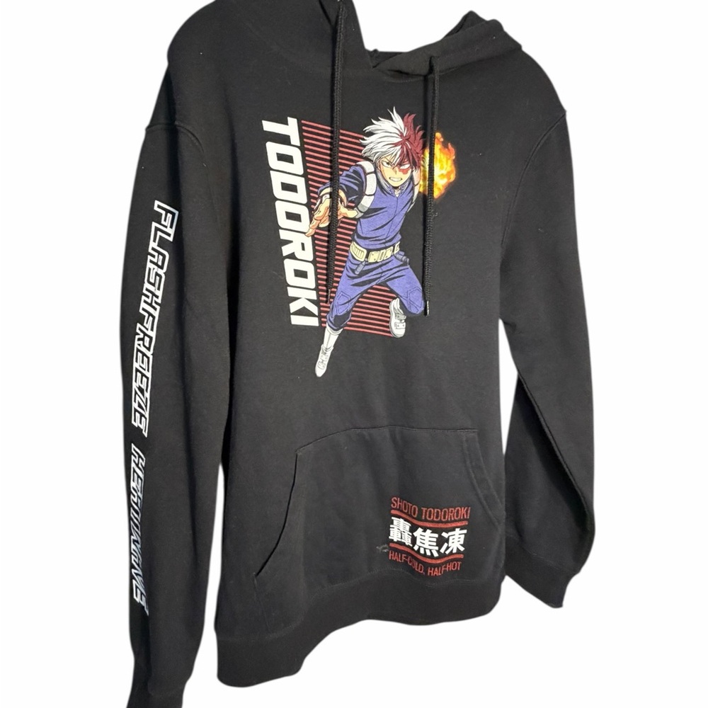 Shoto Todoroki My Hero Black Graphic Pullover Hoodie Anime Character Crew Sz S